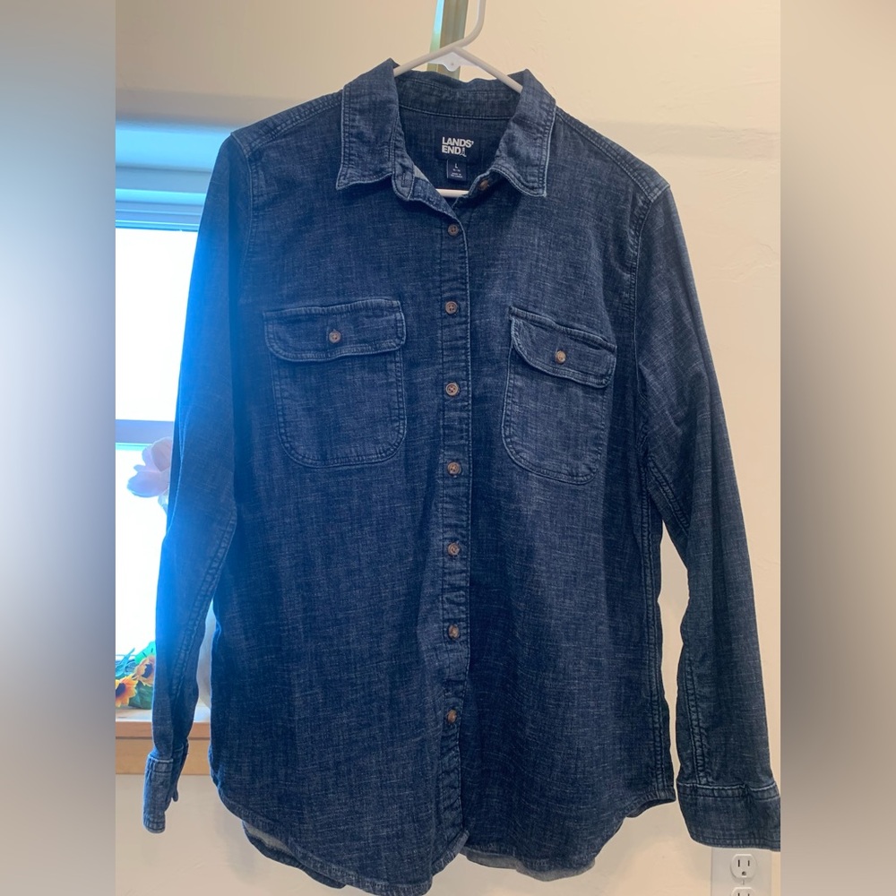 Lands' End Dark Blue Button-Up Shirt